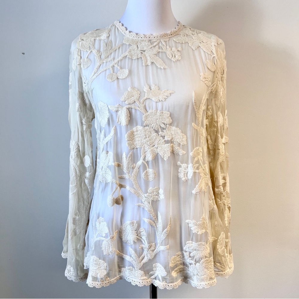 SUNDANCE Embroidered Silk Blouse